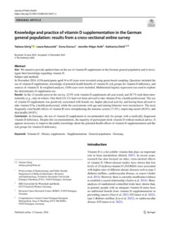 Zum Artikel "Bundesweite Ergebnisse zur Einnahme von Vitamin-D-Supplementen in Deutschland"